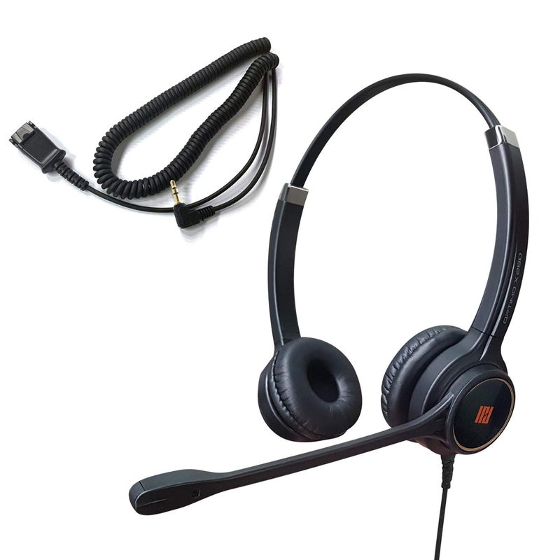 IPD Phone Headset 2.5mm with Microphone Noise Cancelling for Office and Call Center Corded IPH-255 Double Ear- Compatible with Ciso SPA,Polycom 320,321,330 and Other Cordless Phones - Image 1